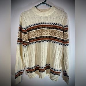 Vtg 60’s JCPenney Men Cream Rust KNIT Fair Isle NORDIC Winter Sweater L